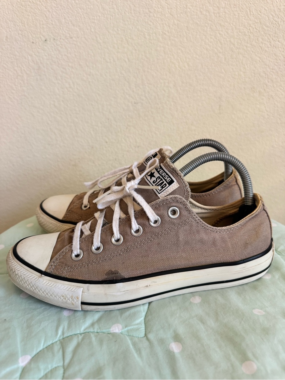 Converse Low Top Sneakers — Taupe Canvas Womens size 9